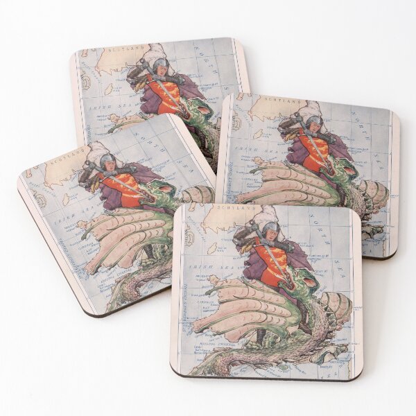 Item preview, Vintage England Map & St George Slaying a Dragon (1912) designed and sold by BravuraMedia.