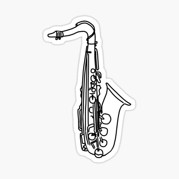 Sticker Dessin Au Trait Saxophone Noir Et Blanc Par Bassoongirl123 Redbubble