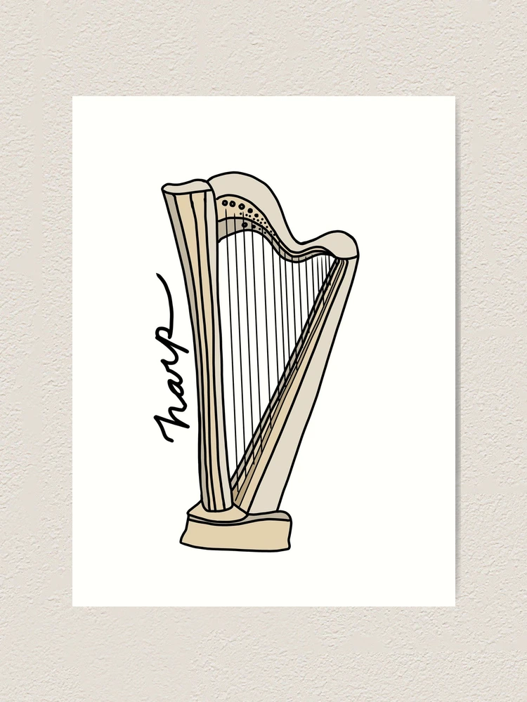 Colorful Harp Line Art With Cursive