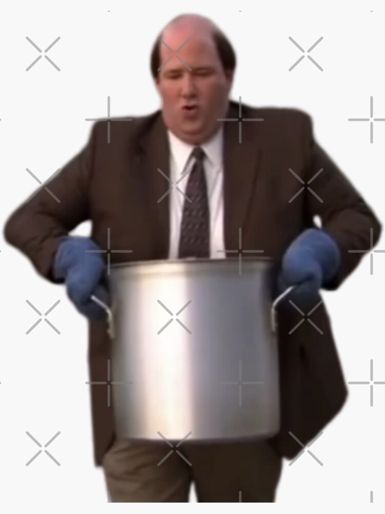 "Kevin Malone Holding the Chili" Sticker by BestOfficeMemes Redbubble