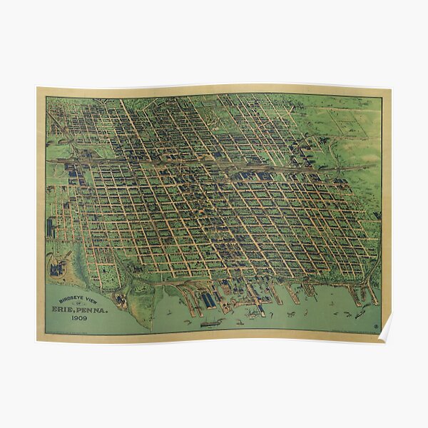 Vintage Pictorial Map of Erie PA (1909) Poster