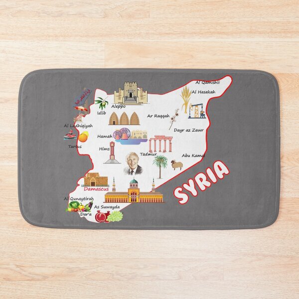 Item preview, Syria map, cities names Syrian national symbols and landmarks خريطة سوريا مع اهم المدن واهم المعالم الاقتصادية والاجتماعية والسياحية designed and sold by mashmosh.