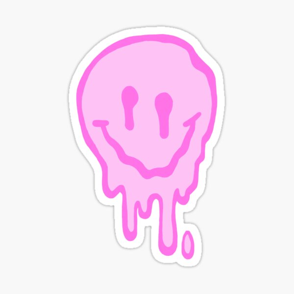 Pink Drippy Smiley Face Sticker