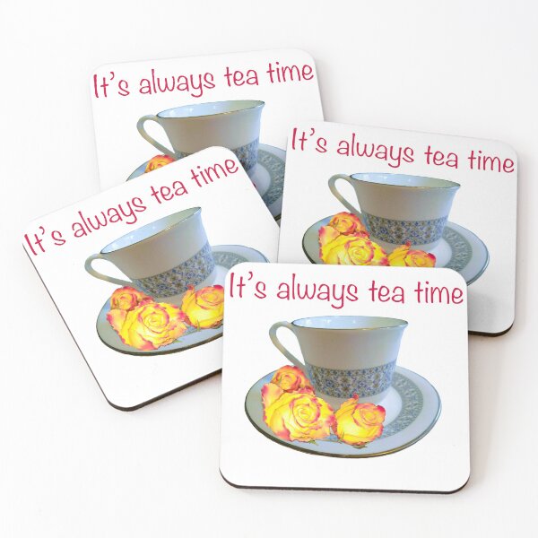 Item preview, It’s always tea time - saying with teacup, saucer and yellow roses with red tips designed and sold by Artonmytee.