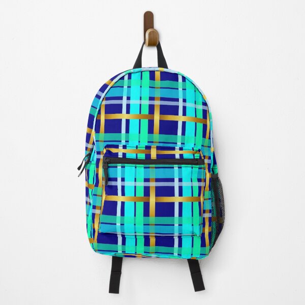 Item preview, Checkered pattern blue turquoise green gold designed and sold by ChrissiCreation.