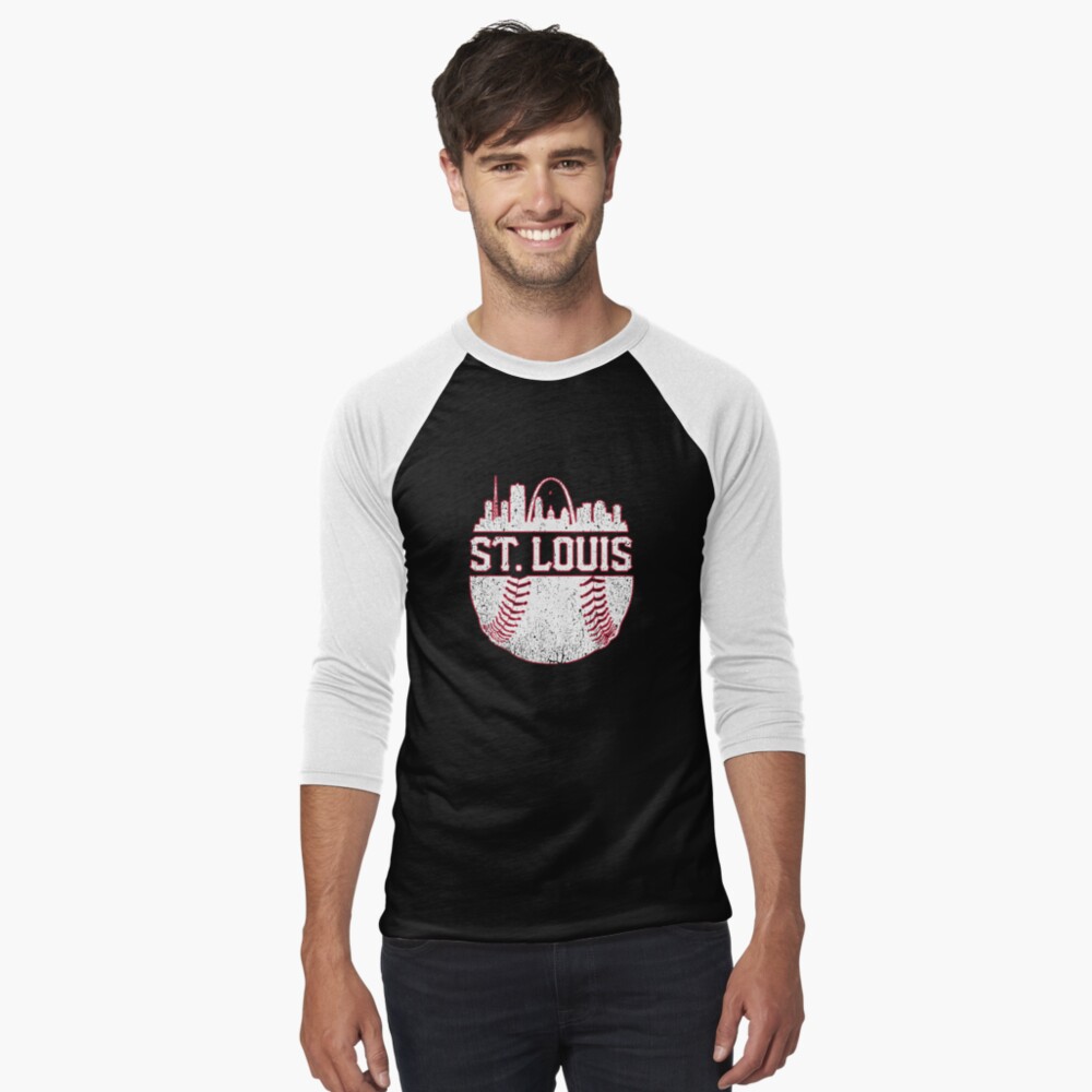 Vintage St Louis City Skyline Baseball At Gameday - St Louis Cardinals -  Long Sleeve T-Shirt