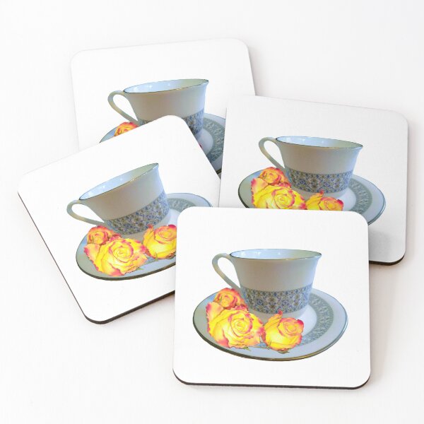 Item preview, Fancy a cup of tea ? - saying with teacup, saucer and yellow roses with red tips designed and sold by Artonmytee.