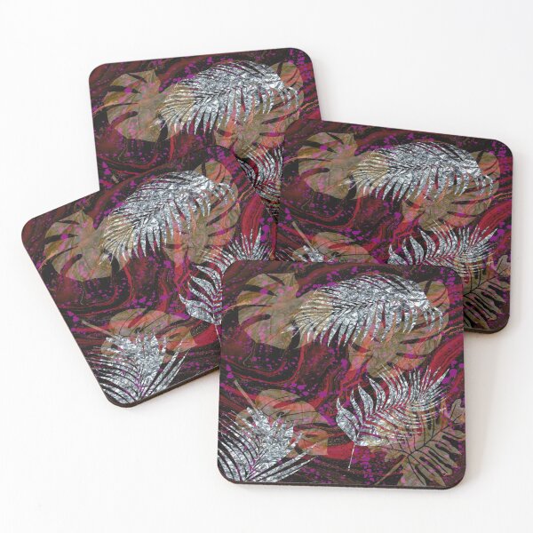 Item preview, Silver palm leaves on a Red background. redecorate, refurbish, nature designed and sold by jayne0524.
