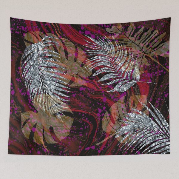 Item preview, Silver palm leaves on a Red background. redecorate, refurbish, nature designed and sold by jayne0524.