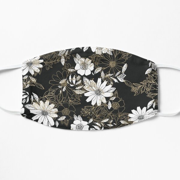 Modern black white faux gold elegant floral Flat Mask
