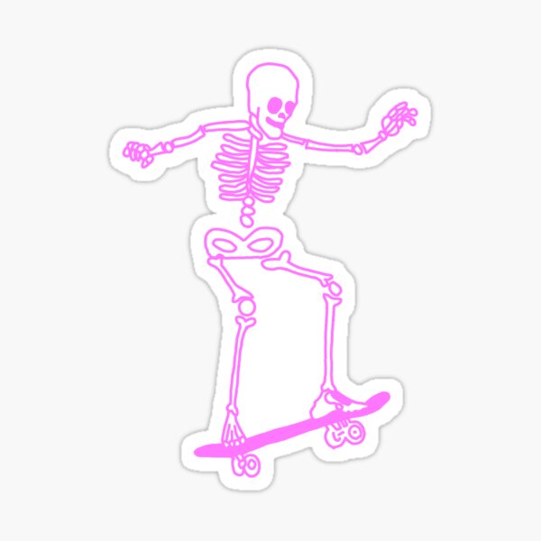 Pink Skating Skeleton Sticker