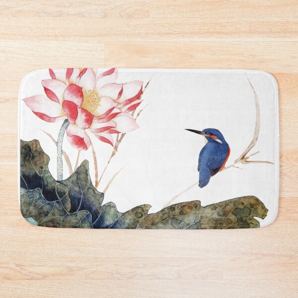 Item preview, Chinese Art Print - Lotus Stems Water Lilies Kingfisher designed and sold by Kallandra.