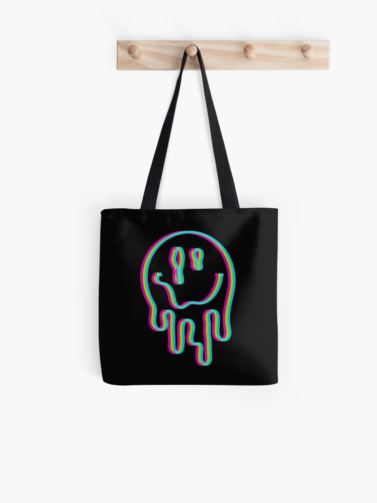 Melting Smiley Face Tote Bag, Keep on Smiling, Retro '90's Y2K Smiley Face  Everyday Tote Bag, Trippy Dripping Happy Face Reusable shopping