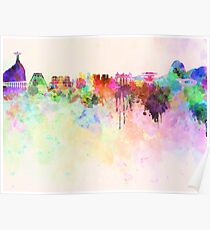 Rio de Janeiro skyline in watercolor background Poster