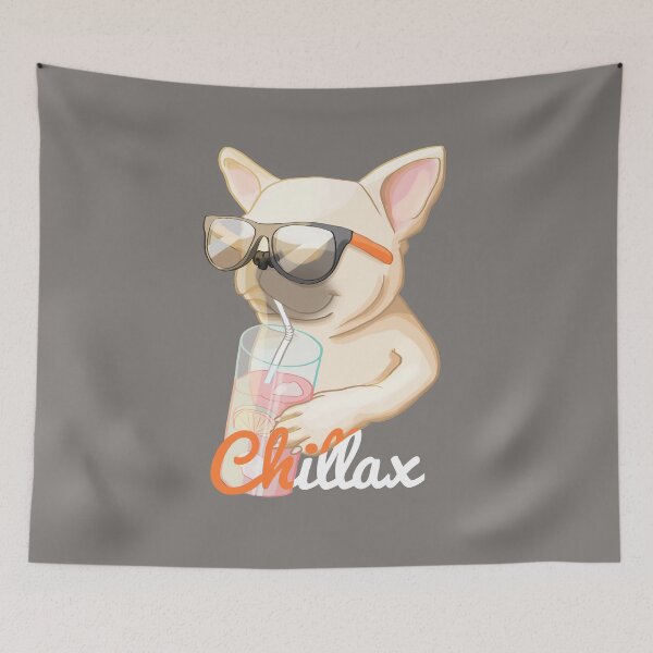 Item preview, Chillax, funny french bulldog with sunglasses drinking juice designed and sold by Sofia Dimitriadou.