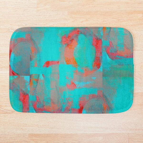 Orange Teal Textured Circles Pattern Design Bath Mat