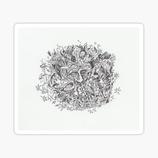 Item preview, Pagan green man - black and white fineliner pen sketch designed and sold by Landeburge.