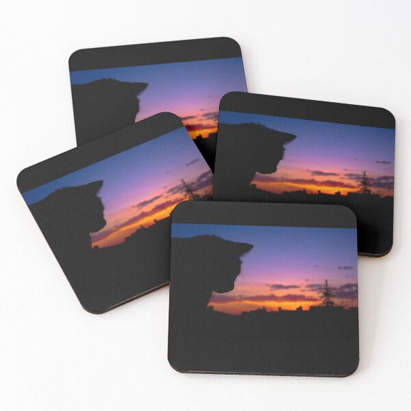 Item preview, cat silhouette watching colorful sunset cityscape designed and sold by lordthebeard.