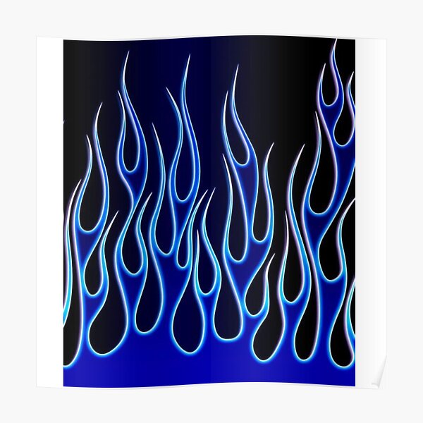 Neon Blue Flames Poster