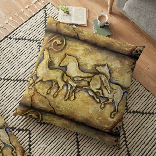 Three Horses Cave Art Floor Pillow