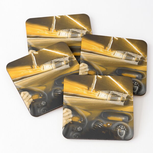 Item preview, Motorist drives at night. Suddenly, derailed train falls and crashes monochromatic amber ocher designed and sold by Flavio Vieri.