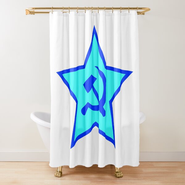 Blue Star, Hammer, and Sickle Shower Curtain