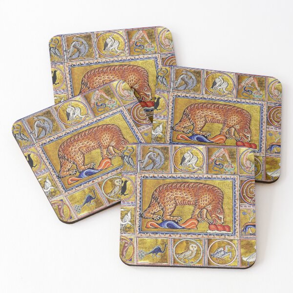Item preview, MEDIEVAL BESTIARY,BEAR, FANTASTIC ANIMALS IN GOLD RED BLUE COLORS designed and sold by BulganLumini.