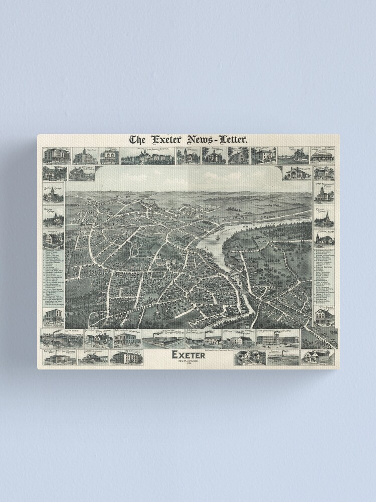 "Vintage Pictorial Map of Exeter NH (1896)" Canvas Print for Sale by