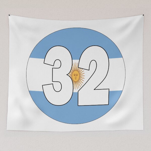 Item preview, Number 32 with Argentina flag on the background designed and sold by AllShirts21.