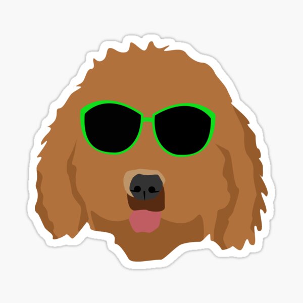 Caramel Labradoodle in Green Sunglasses Sticker