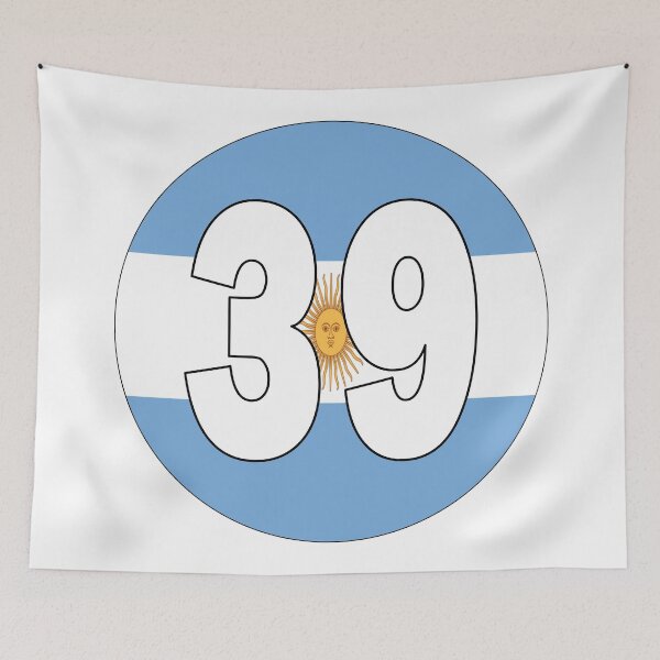 Item preview, Number 39 with Argentina flag on the background designed and sold by AllShirts21.