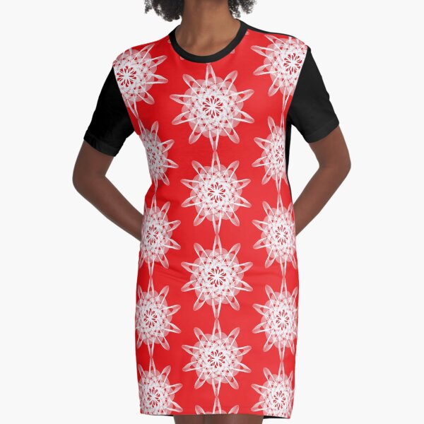 Spirograph Red White Graphic T-Shirt Dress
