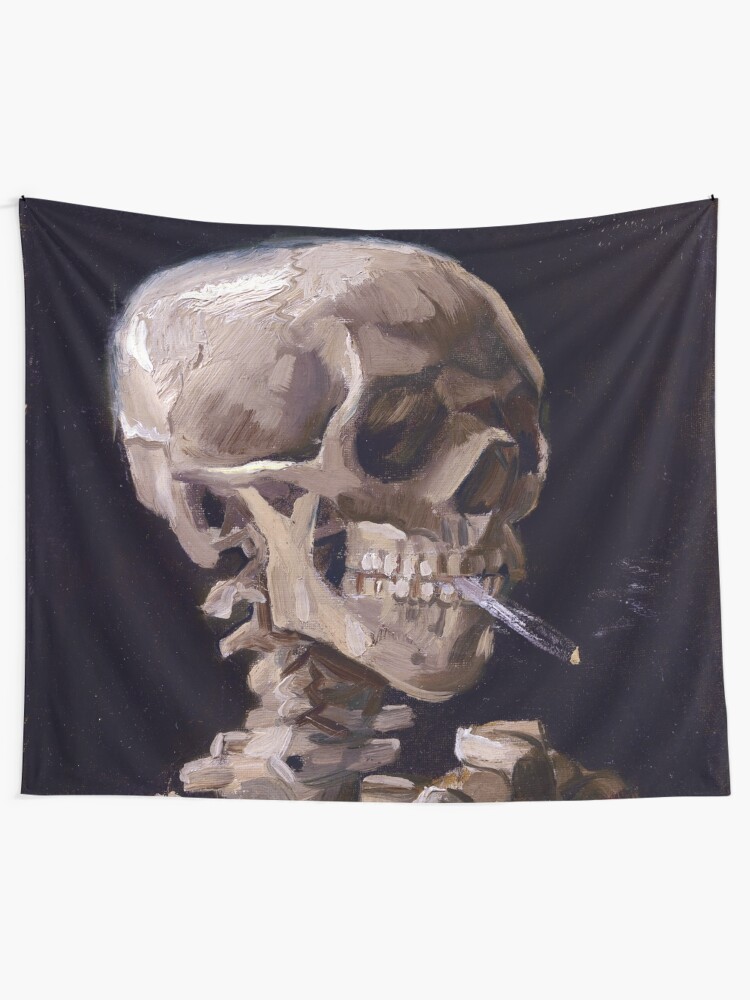 Alternate view of Vincent Van Gogh - Skull with Burning Cigarette (new color edit) Tapestry