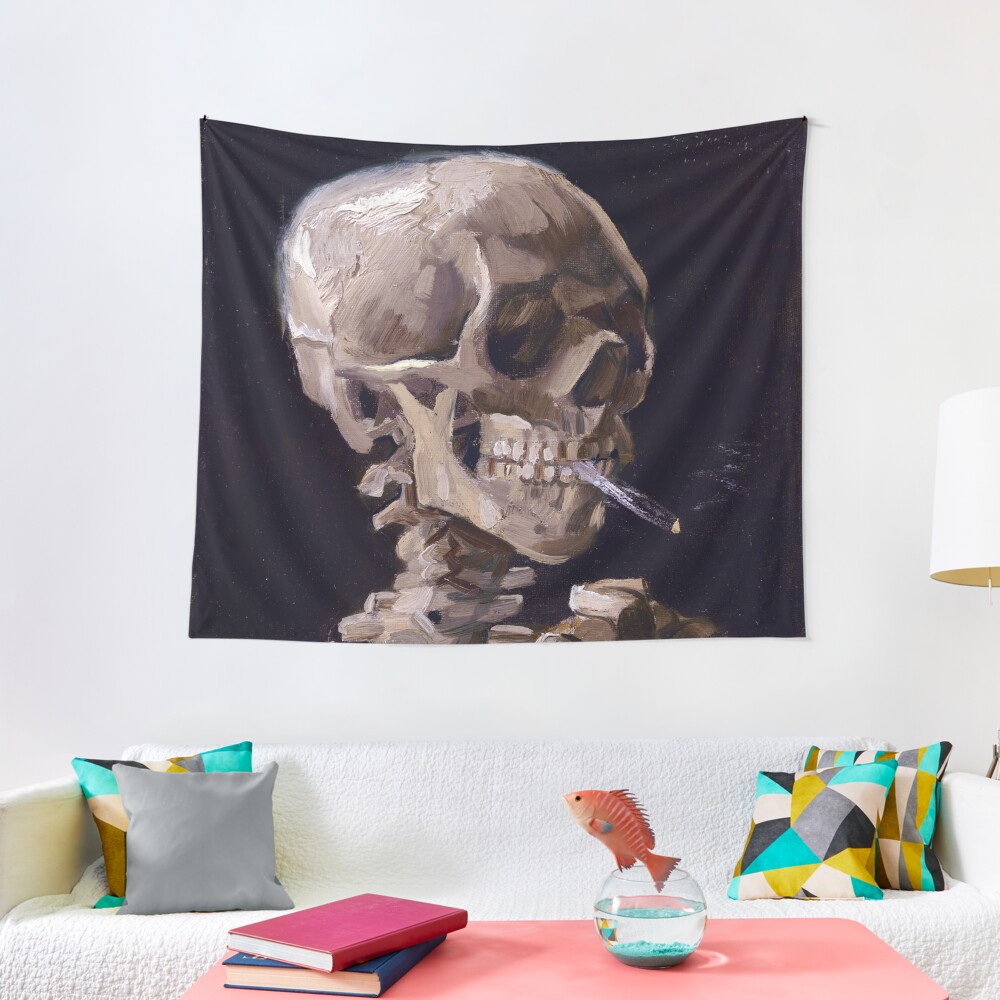 Vincent Van Gogh - Skull with Burning Cigarette (new color edit) Tapestry