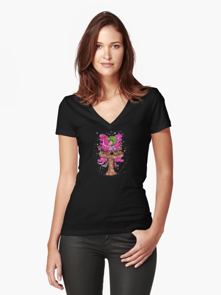 Thumbnail 1 of 3, Fitted V-Neck T-Shirt, Saretta The Sweets, Foods, & Refreshments Fairy™ designed and sold by TeelieTurner.