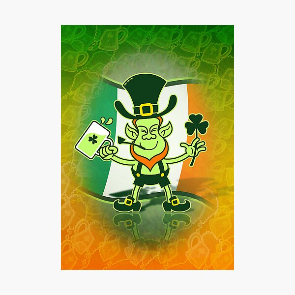 Green Leprechaun Drinking a Toast Photographic Print