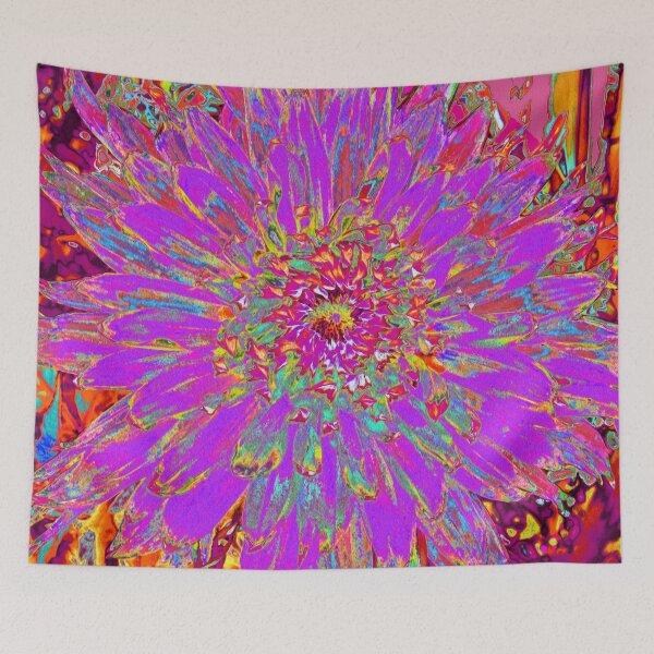 Item preview, Retro Psychedelic Purple and Orange Dahlia Flower  designed and sold by myrubiogarden.