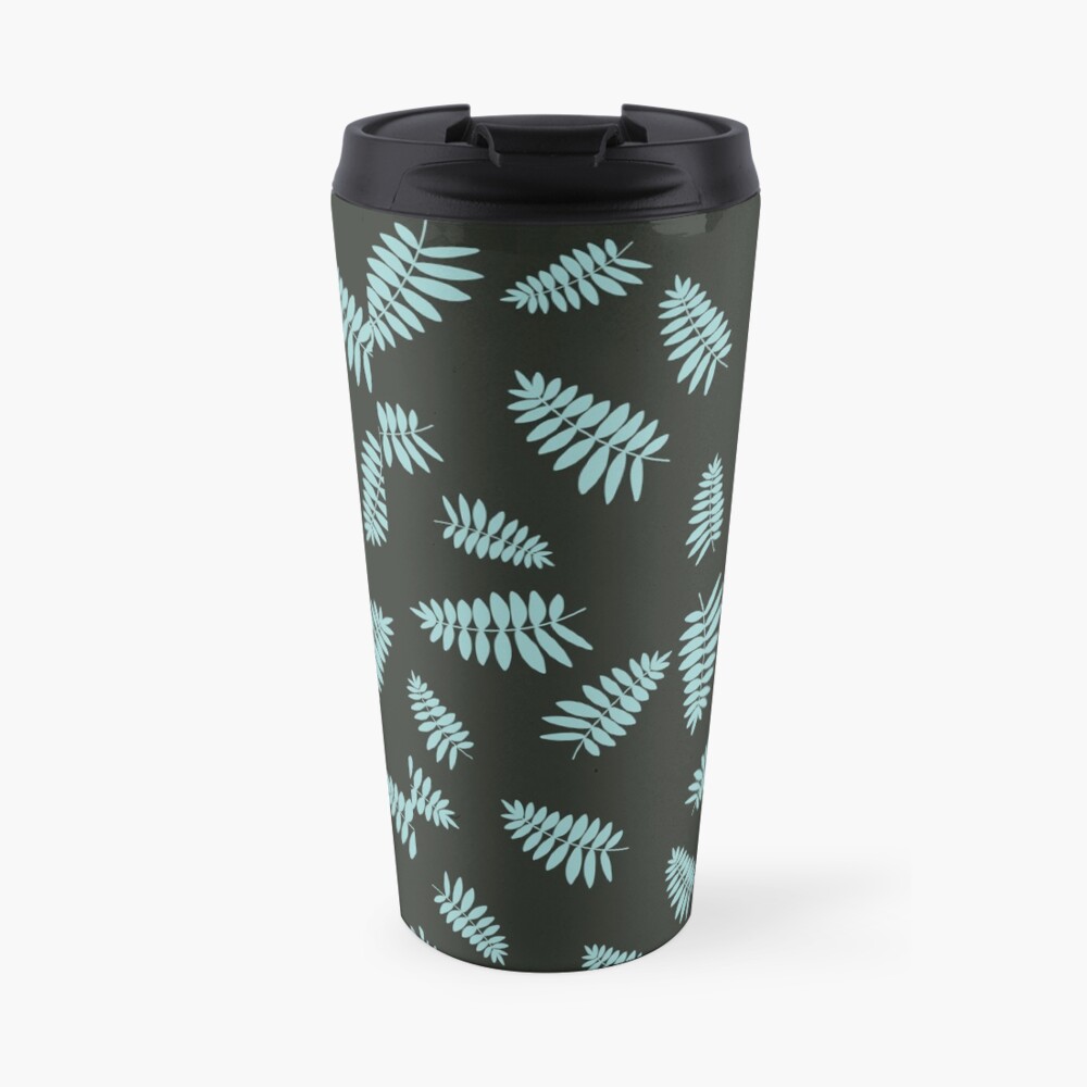 Midnight Blue and Green Falling Leaves Summer Pattern Travel Mug