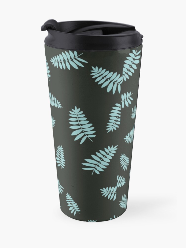 Alternate view of Midnight Blue and Green Falling Leaves Summer Pattern Travel Mug