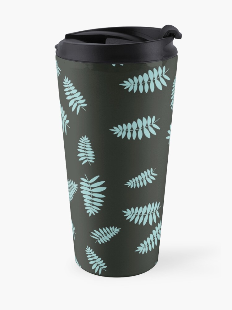 Alternate view of Midnight Blue and Green Falling Leaves Summer Pattern Travel Mug