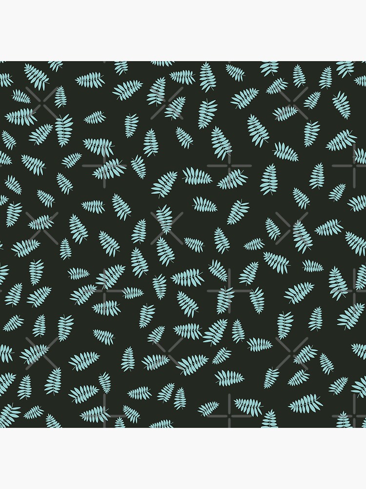 Midnight Blue and Green Falling Leaves Summer Pattern by chanzds