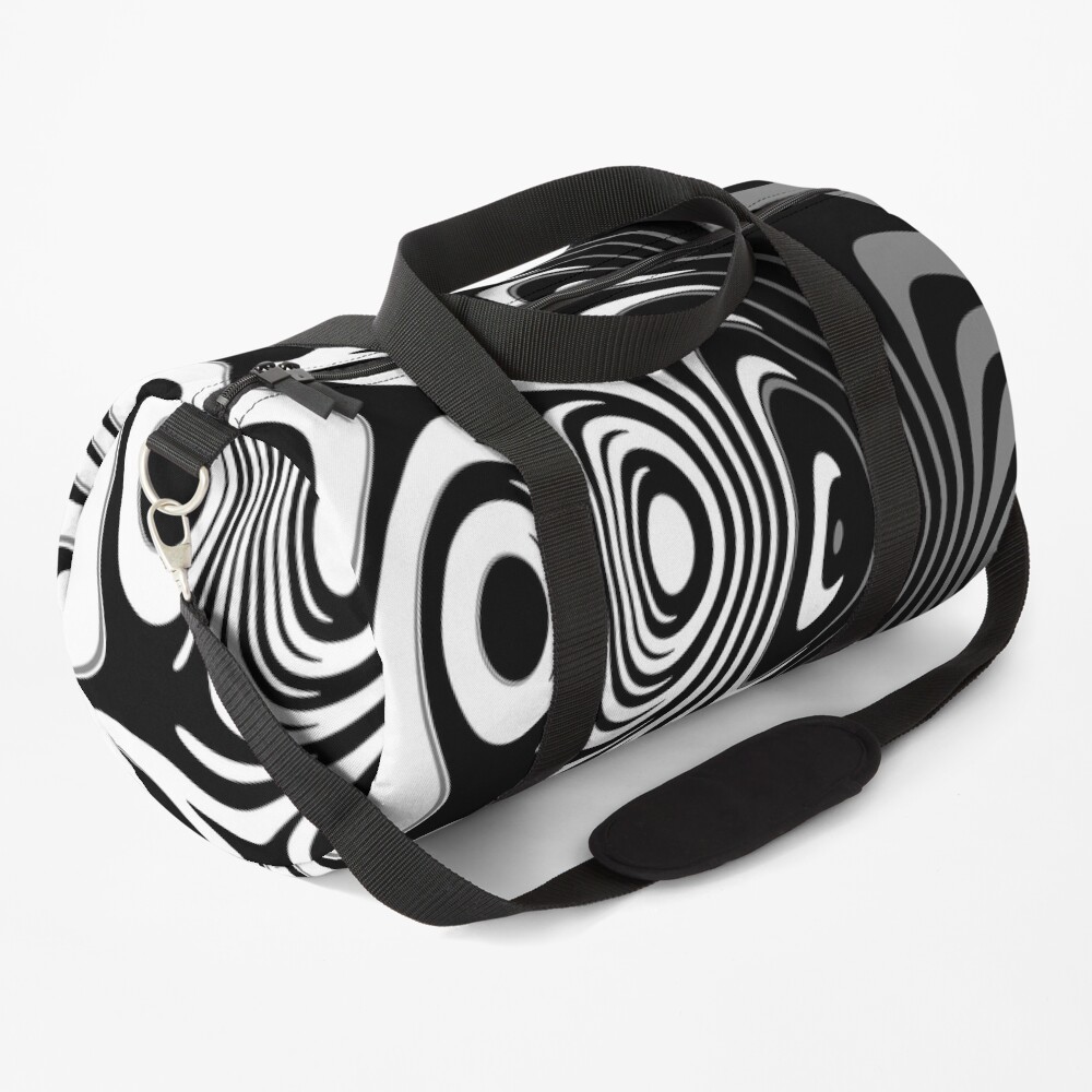 Black and White Abstract Swirling Stripes Pattern Duffle Bag