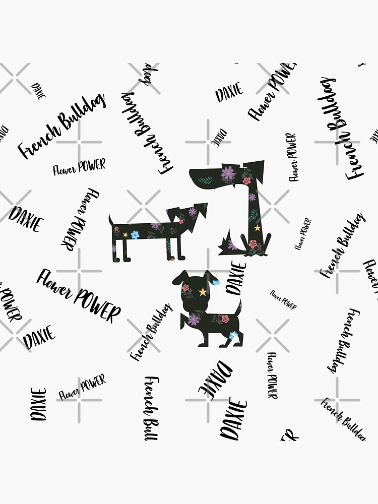 Midnight Blue and White Floral Dogs and Words Pattern by chanzds