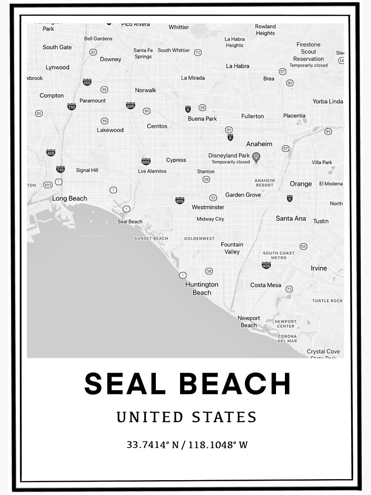 "Seal Beach California Map and Coordinates " Sticker for Sale by