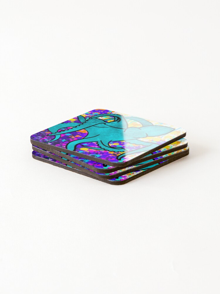 Thumbnail 4 of 5, Coasters (Set of 4), Octopus with Splattered Ink designed and sold by Ragpamuffin.