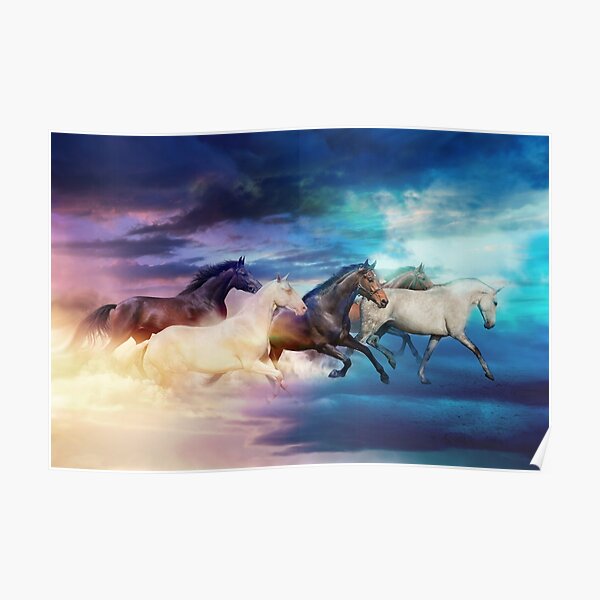 herd of horses in pastel Poster