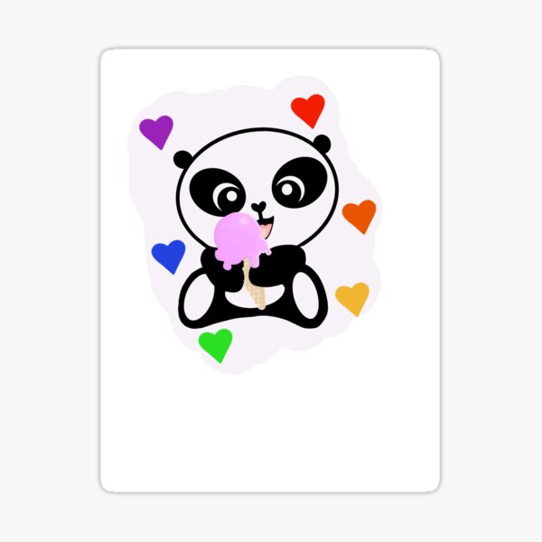 panda with ice cream & hearts Sticker