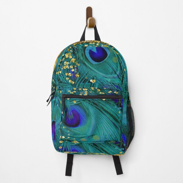 Dreamy peacock feathers, teal and purple, glimmering gold Backpack