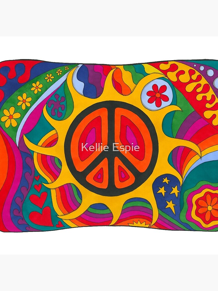 Thumbnail 3 of 3, Pin, Psychedelic Flaming Peace designed and sold by Kellie Espie.