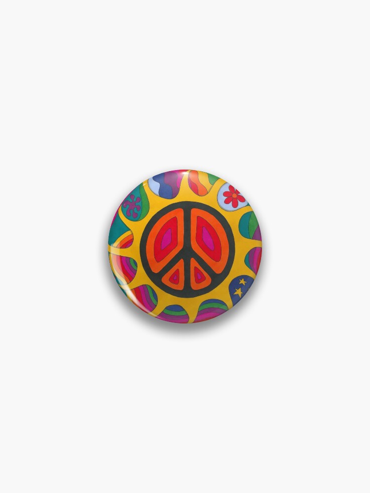 Thumbnail 1 of 3, Pin, Psychedelic Flaming Peace designed and sold by Kellie Espie.